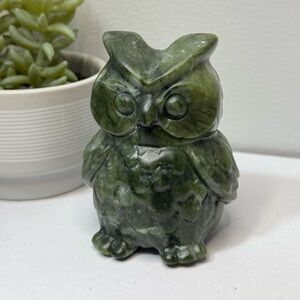 Green Jade Stone Owl Figurine
